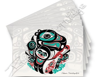 Ir a la pantalla Potlatch & House / Colección de 6 tarjetas / Conjunto de tarjetas de arte Formline / Artista nativo americano del noroeste tlingit Israel Shotridge