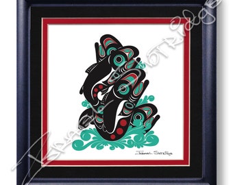 Salmon 8" x 8" Giclée Art Print (Framed) / Tlingit Northwest Native American Artist Israel Shotridge