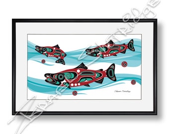 Salmon Run Limited Edition Giclée Art Print (Framed) / Tlingit Northwest Native American Artist Israel Shotridge
