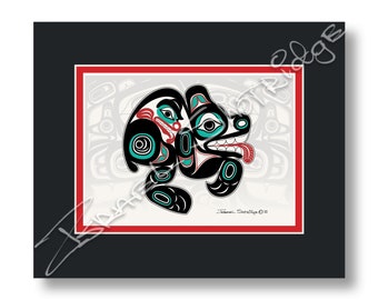 Bear & House Screen 10" X 8" Matted Art Card / Tlingit Northwest Native American Artist Israel Shotridge