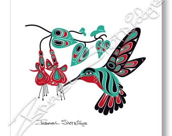 Hummingbird & Fuchsia Limited Edition Art Prints / SOLD OUT / Artist Proofs Available/ Tlingit Northwest Native Artist Israel Shotridge