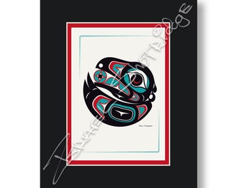 Raven 2 8" x 10" Carta artistica opaca / Tlingit Artista nativo americano del nord-ovest Israel Shotridge