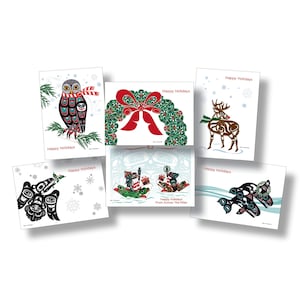 Kolekcja Northwest Native Holiday - zestaw kartek Formline Art (6 wzorów w pudełku) - Tlingit Northwest Native American Art Card - 5"x 7"