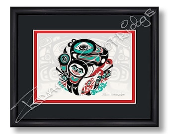 Ir a la pantalla Potlatch & House Tarjeta de arte enmarcada de 10" x 8" / Artista nativo americano del noroeste de Tlingit Israel Shotridge