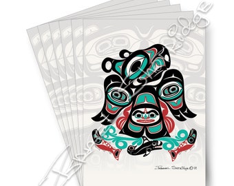 Thunderbird by the Sea & House Screen / Colección de 6 tarjetas / Conjunto de tarjetas de arte Formline / Artista nativo americano Tlingit Israel Shotridge
