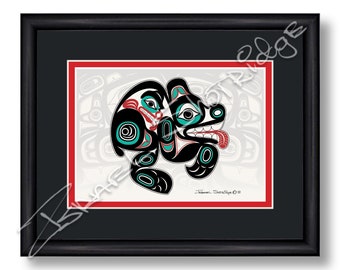 Bear & House Screen / 10" X 8" Tarjeta de arte enmarcada / Tlingit Northwest Native American Artist Israel Shotridge