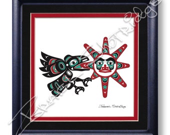 Raven Stealing The Sun  8" x 8" Giclée Art Print (Framed) / Tlingit Northwest Native American Artist Israel Shotridge