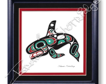 Killer Whale  8" x 8" Giclée Art Print (Framed) / Tlingit Northwest Native American Artist Israel Shotridge