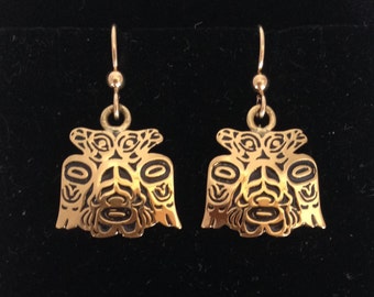 Alchemia Gold Lovebirds Earrings, Northwest Native Design Earrings
