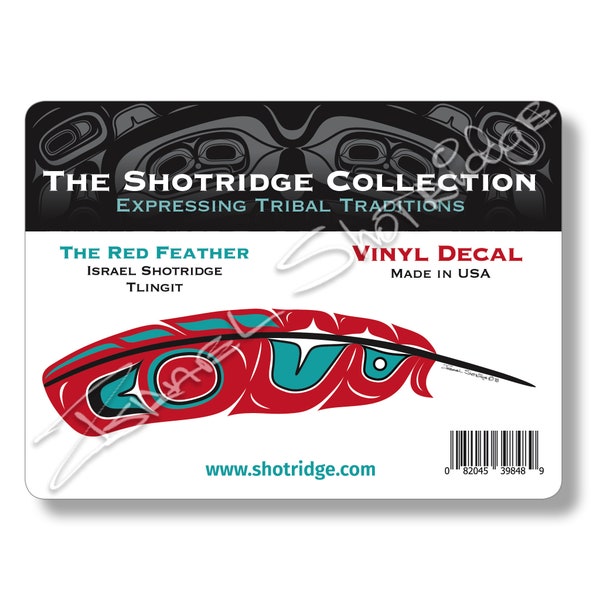 Red Feather Large 6" x 4" Vinyl Decal / Tlingit Northwest Native American Artist Israel Shotridge