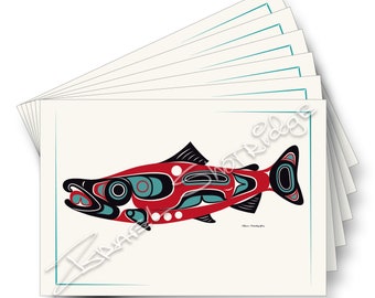 Northwest Salmon Art Cards / 6 Card Collection / Formline Art Card Set / Tlingit Northwest Native American Artist Israel Shotridge