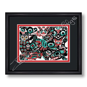 Shotridge 30º aniversário / Cartão de arte emoldurado de 10" x 8" / Artista nativo americano Tlingit do noroeste Israel Shotridge