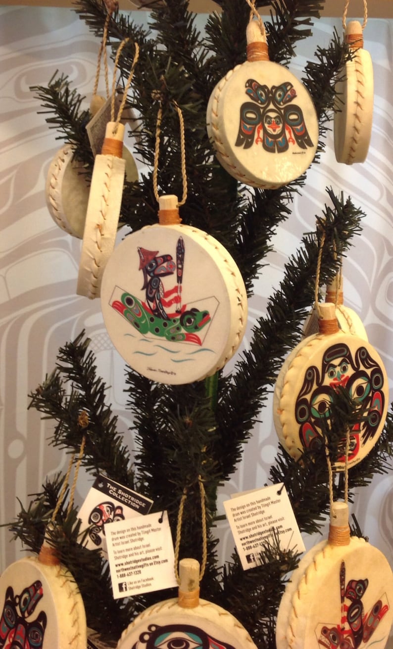 EAGLE /& SALMON Holiday Drum Ornament by Israel Shotridge Tlingit Northwest Native American Artist