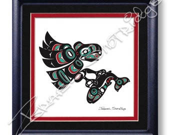 Eagle & Salmon  8" x 8" Giclée Art Print (Framed) / Tlingit Northwest Native American Artist Israel Shotridge