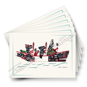 Le carte artistiche del viaggio in canoa / Collezione di 6 carte / Set di carte artistiche Formline / Tlingit Artista nativo americano del nord-ovest Israel Shotridge