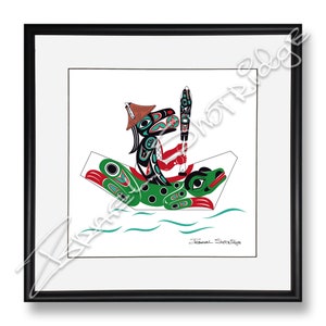 Raven & Frog Canoe Limited Edition Giclée Art Print Single Matte Framed / Tlingit Northwest Native American Artist Israel Shotridge image 1