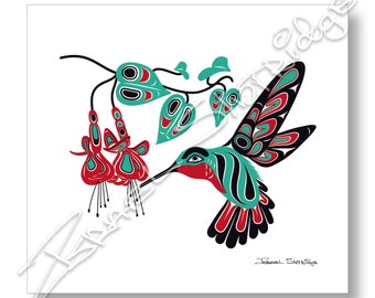 Hummingbird & Fuchsia XL Limited Edition Giclée Art Print (Unframed) / Tlingit Northwest Native American Artist Israel Shotridge