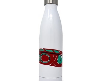 Red Feather Formline Water Bottle / Native American Functional Gifts / Northwest Coast Art designed by Tlingit Artist Israel Shotridge