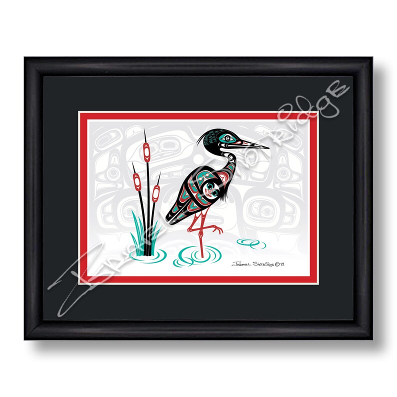 Heron & Screen / 10 X 8 Framed Art Card / Tlingit Northwest Native American Artist Israel Shotridge image 1