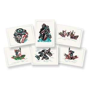The Canoe Journey Collection - Juego de tarjetas de arte Formline (6 diseños por caja) - Tlingit Northwest Native American Art Card - 5"x 7"