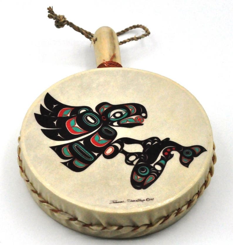 EAGLE /& SALMON Holiday Drum Ornament by Israel Shotridge Tlingit Northwest Native American Artist