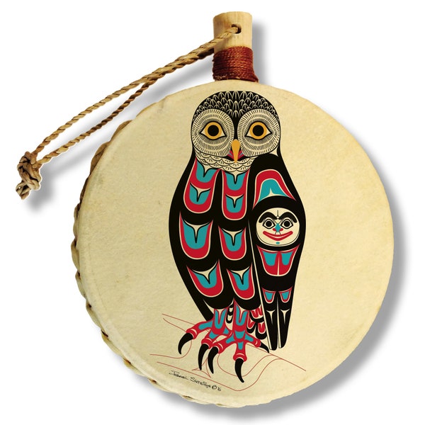 Owl Holiday Drum Ornament / Designed by Tlingit Master Artist Israel Shotridge / Northwest Coast Art