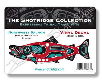 Northwest Salmon Large 6" x 4" Vinyl Decal / Tlingit Northwest Native American Artist Israel Shotridge