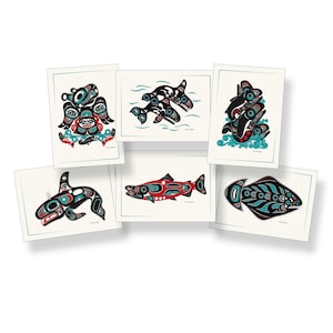 Northwest Sea Life Collection - Formline Art Card Set (6 disegni per scatola) - Tlingit Northwest Native American Art Card - 5"x 7"