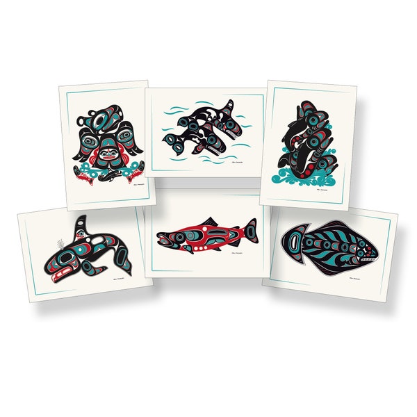 Northwest Sea Life Collection - Formline Art Card Set (6 Designs per box) - Tlingit Northwest Native American Art Card - 5"x 7"