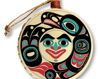 Adorno de tambor navideño Eagle Spirit / Diseñado por el maestro artista tlingit Israel Shotridge / Arte de la costa noroeste