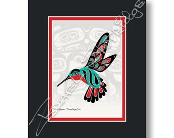 Hummingbird & House Screen 8" X 10"" Matted Art Card / Tlingit Northwest Native American Artist Israel Shotridge