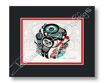 Going to the Potlatch & House Screen 10" X 8" Matted Art Card / Tlingit Northwest Native American Artist Israel Shotridge