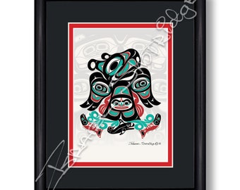 Thunderbird by the Sea & House Screen 10" X 8" Framed Art Card / Tlingit Northwest Native American Artist Israel Shotridge