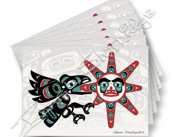 Cuervo robando el sol y la pantalla de la casa / Colección de 6 tarjetas / Conjunto de tarjetas de arte Formline / Artista nativo americano tlingit Israel Shotridge