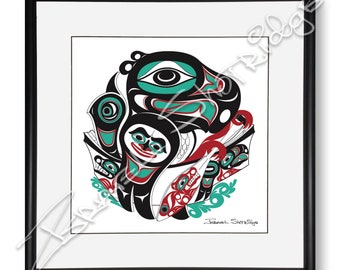 Going to the Potlatch Limited Edition Giclée Art Print (Single Matte Framed) / Tlingit Northwest Native American Artist Israel Shotridge