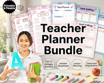 Teacher Planner PLR Bundle, Editable Canva Teacher Binder, Lesson Plan, Printable Classroom Planner, Primary and Secondary Teacher Planner