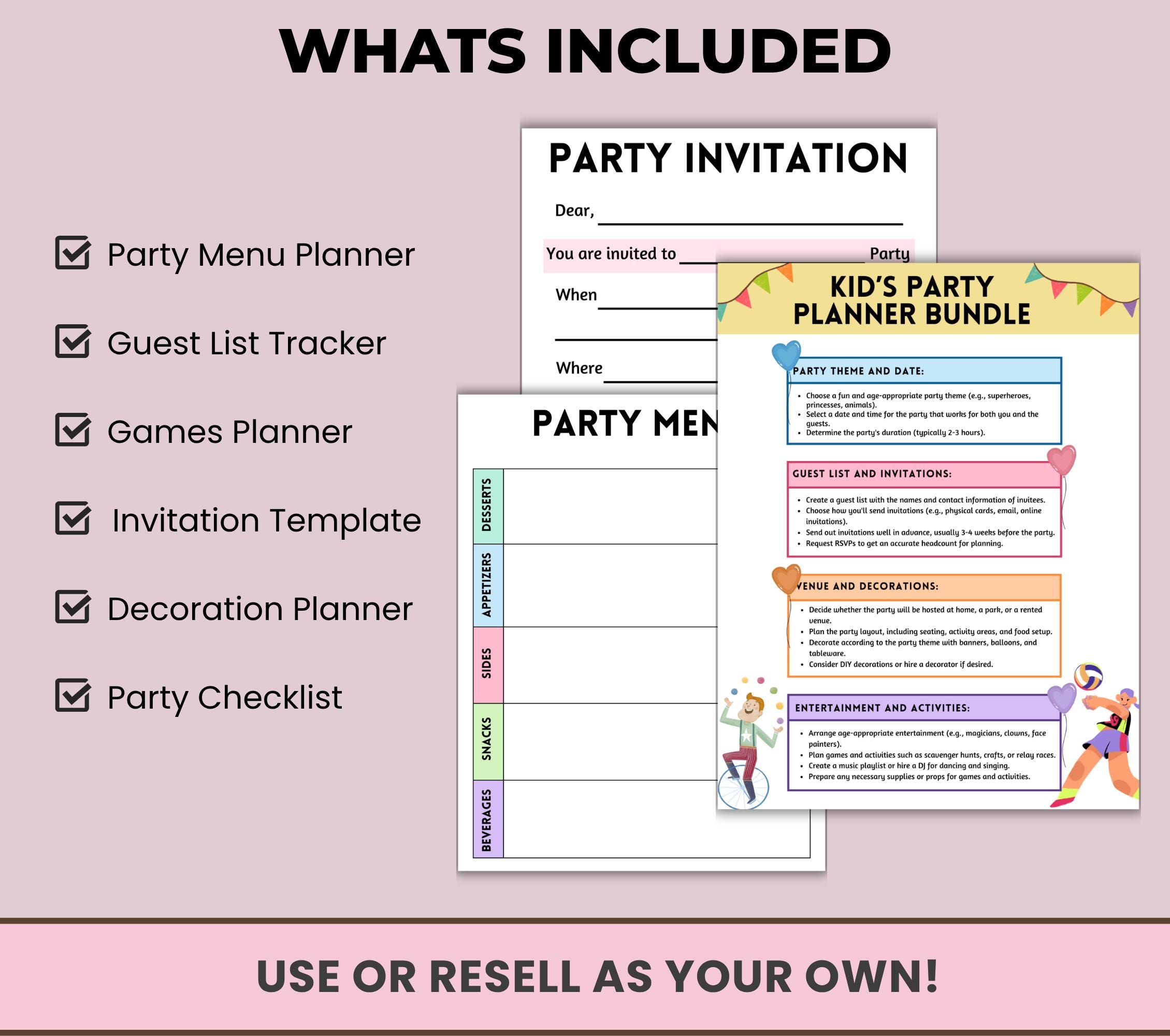 Kids Party Planner Bundle Printable Birthday Party Organizer Party ...