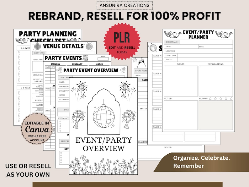 Party Planner Canva PLR Template, Event Planning Workbook, Birthday ...