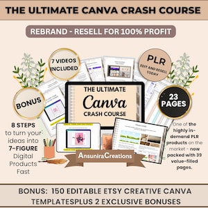 May include: An advertisement for a Canva crash course. The image includes the text "The Ultimate Canva Crash Course" and "Rebrand - Resell for 100% Profit." It also highlights bonuses, videos, and digital product creation.