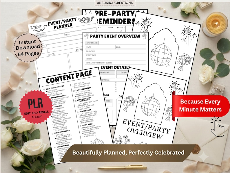 Party Planner Canva PLR Template, Event Planning Workbook, Birthday ...