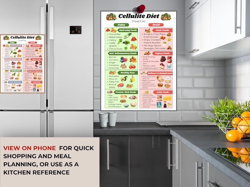 Cellulite Food Chart Printable, Foods to Eat and Avoid PDF, Anti ...
