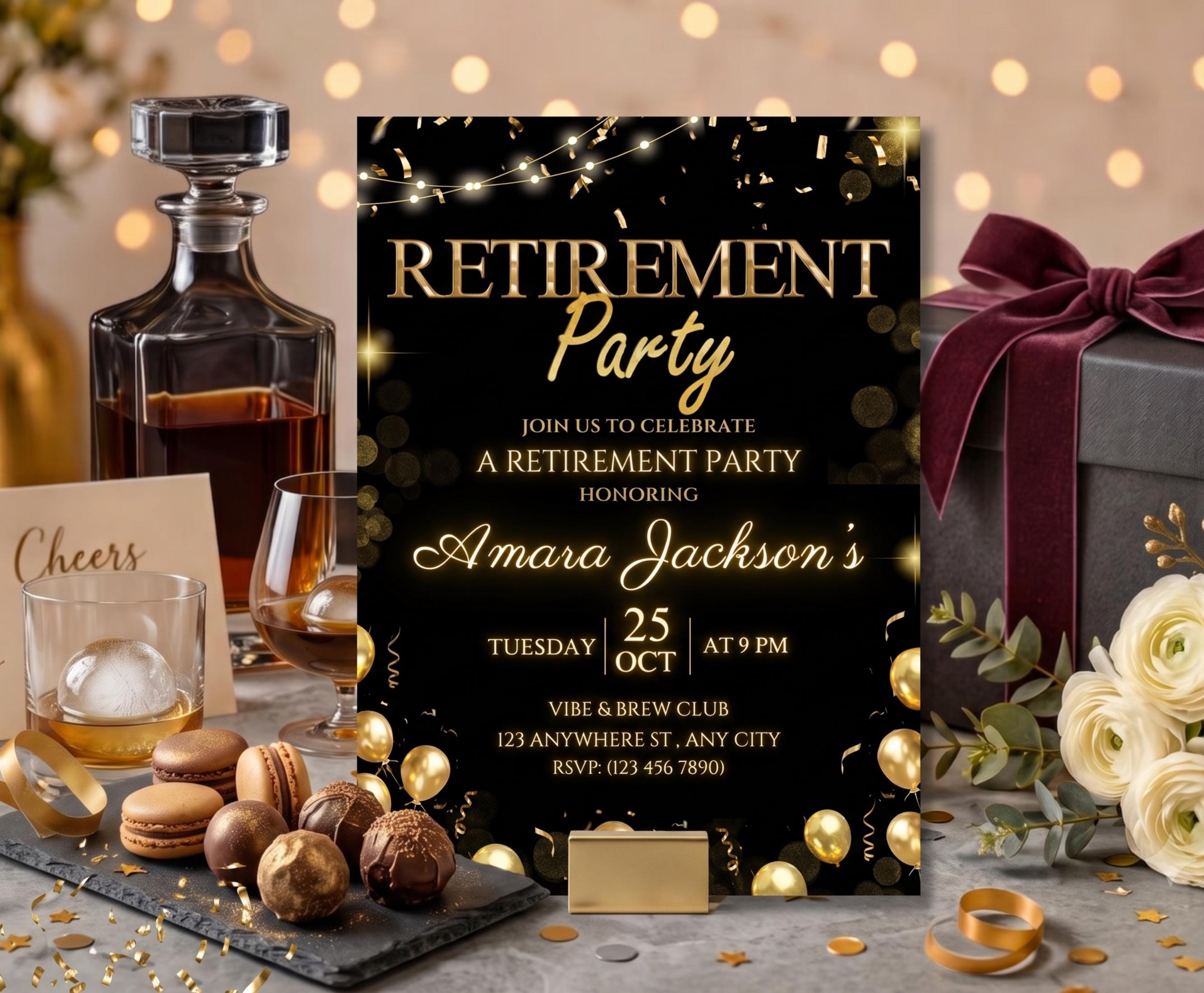Ruhestand Party Dekoration – Banner 180 X 110 Cm – Gold & Schwarz – Mit Schnur – Für Rentner-Feiern