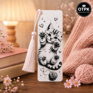 3D Printed Cat Bookmark | Kitten, Hearts, Yarn Design, Ruby's Collection