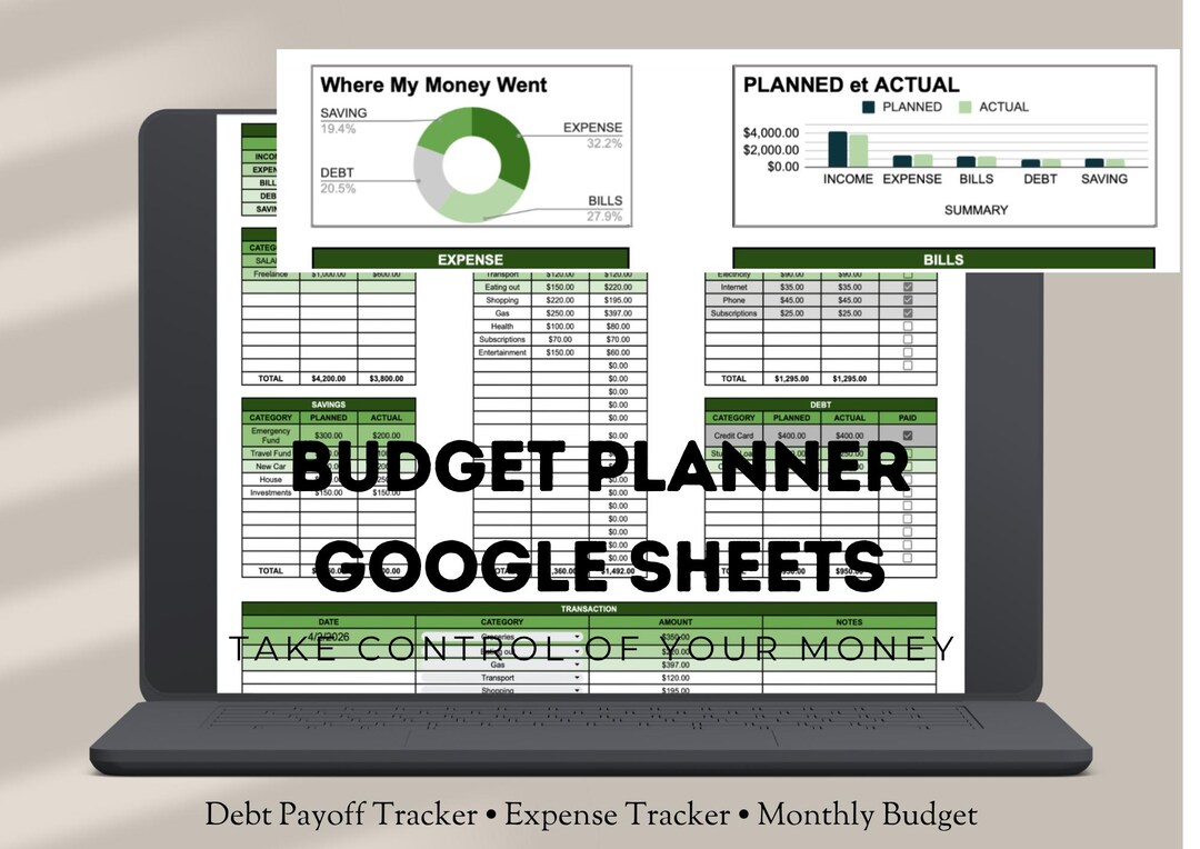 Budget Planner Google Sheets | Expense, Debt Payoff Tracker (digital ...