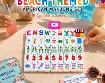 Beach Themed American Mahjong Set, Summer Fun Tiles, Acrylic Game Night Set
