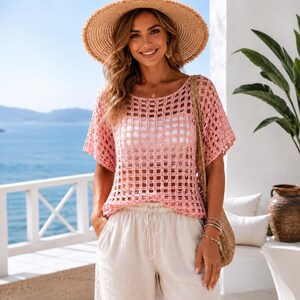Mesh Top Crochet Pattern PDF | Short Sleeve Summer Cover Up | Boho Beachwear
