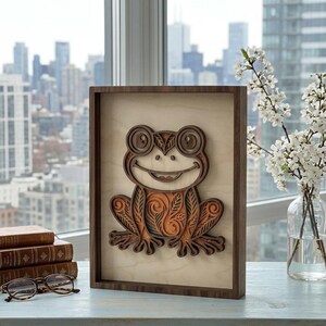Arte en madera con capas de rana F25 / 7 capas / Archivo SVG multicapa CNC de animales cortados con láser / Decoración de pared de anfibio adorable / Descarga digital
