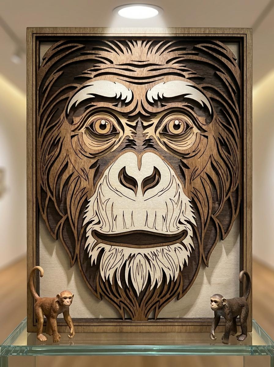F04 Monkey Layered SVG | 9 Layer Laser Cut Animal Portrait Wall Art ...