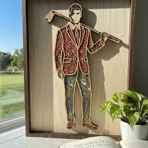 F50 Male Golfer Layered SVG | 8 Layers | Golf Player Laser Cut File | Multilayer Wood Wall Art | CNC DXF | Digital Download