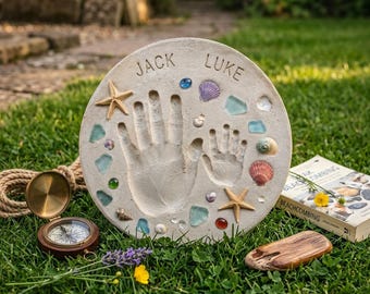 Familie Handabdruck Sprungbrett Kit, DIY Zement Erinnerungsstein, Garten Andenken Bastelset